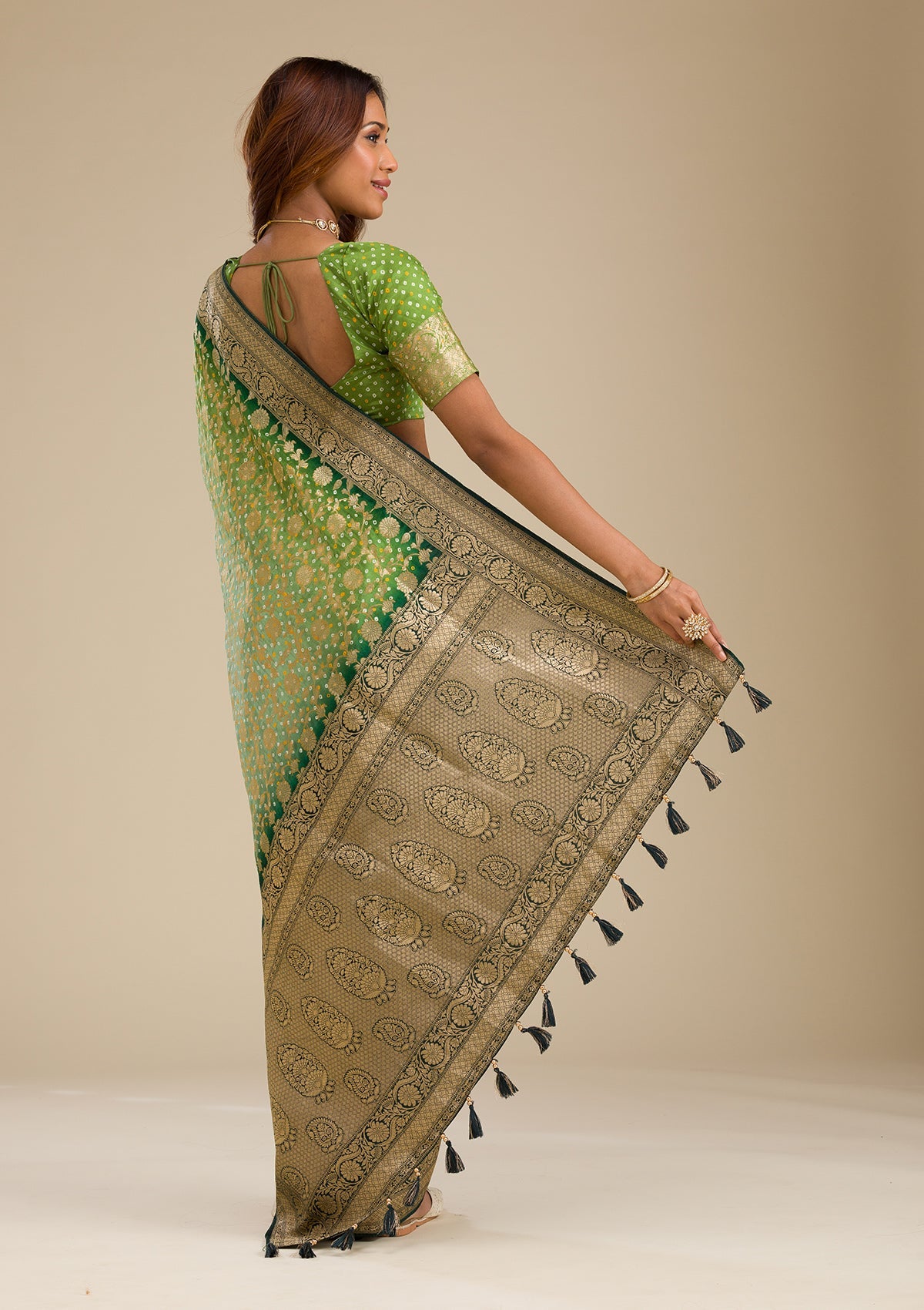 Leaf Green Zariwork Georgette Saree