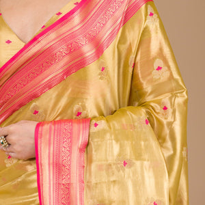 Leaf Green Zariwork Tissue Saree