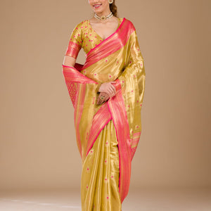 Leaf Green Zariwork Tissue Saree