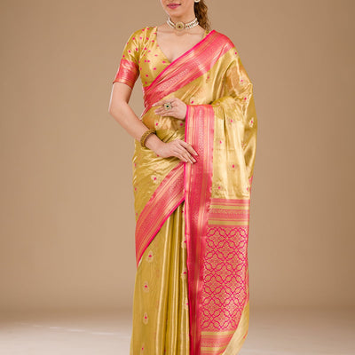 Leaf Green Zariwork Tissue Saree