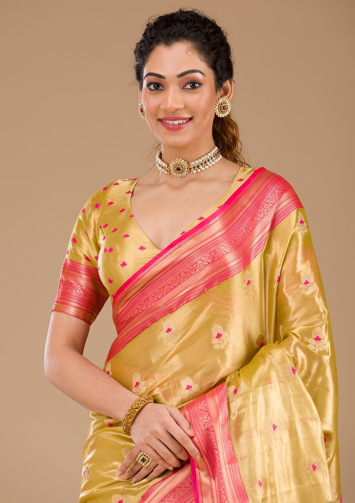 Leaf Green Zariwork Tissue Saree