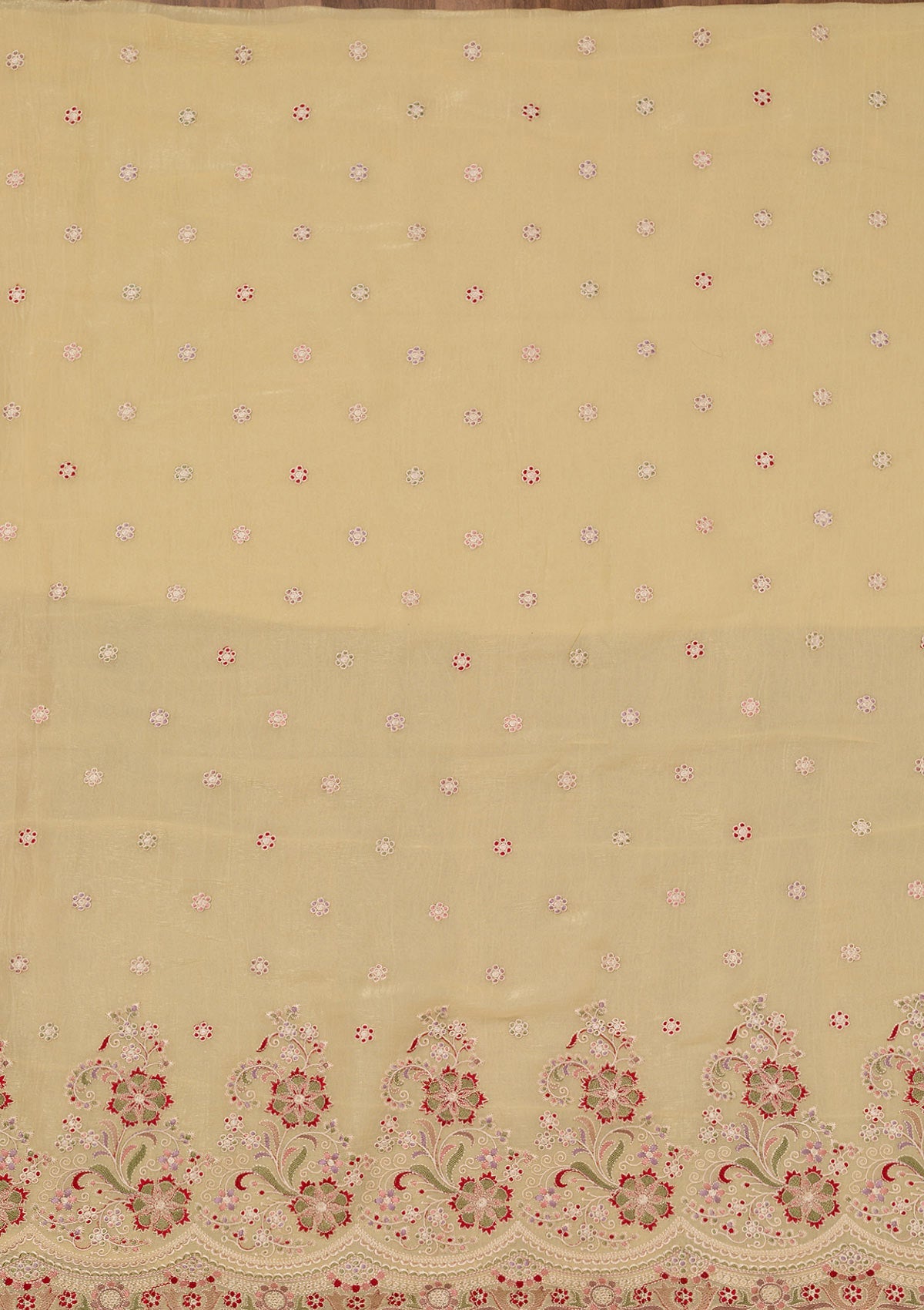 Lemon Yellow Threadwork Semi Crepe Unstitched Salwar Suit