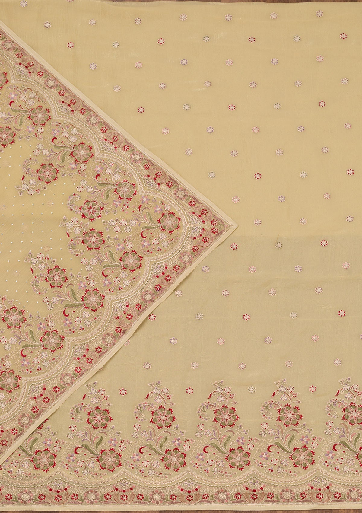 Lemon Yellow Threadwork Semi Crepe Unstitched Salwar Suit
