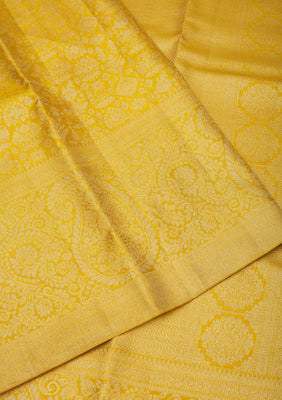 Lemon Yellow Zariwork Pure Silk Saree
