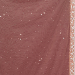 Light Brown Pearlwork Net Readymade Lehenga