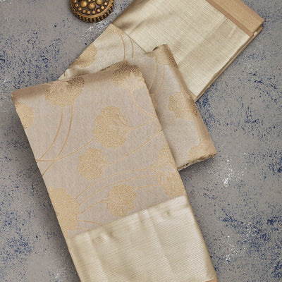 Light Brown Zariwork Pure Silk Saree