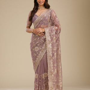 Light Brown Zariwork Tissue Saree