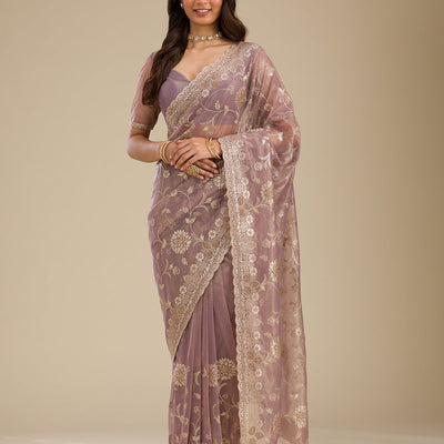Light Brown Zariwork Tissue Saree