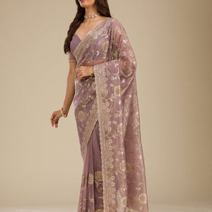 Light Brown Zariwork Tissue Saree