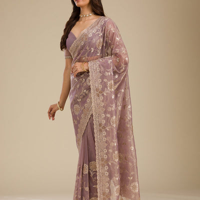 Light Brown Zariwork Tissue Saree