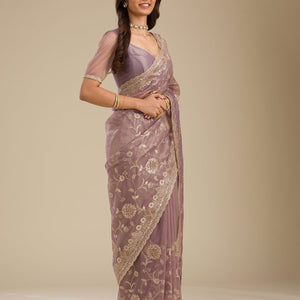 Light Brown Zariwork Tissue Saree