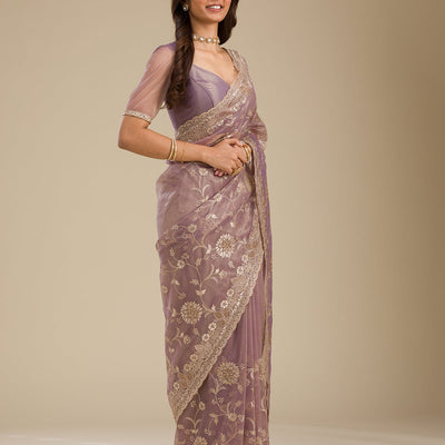 Light Brown Zariwork Tissue Saree