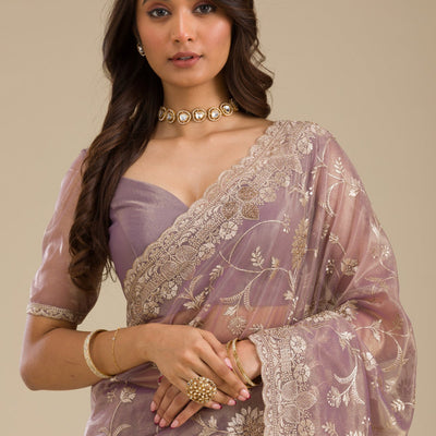 Light Brown Zariwork Tissue Saree