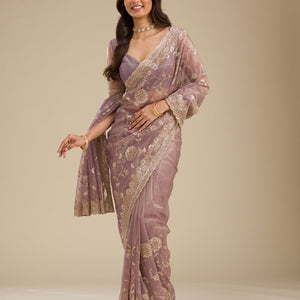 Light Brown Zariwork Tissue Saree