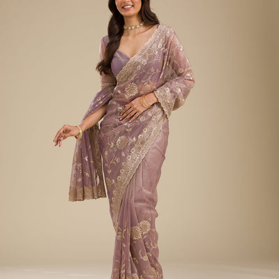 Light Brown Zariwork Tissue Saree
