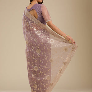 Light Brown Zariwork Tissue Saree