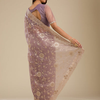 Light Brown Zariwork Tissue Saree