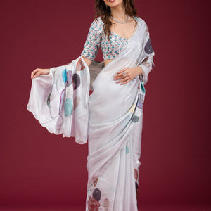Light Grey Printed Tissue Saree