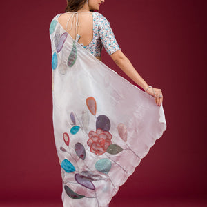 Light Grey Printed Tissue Saree