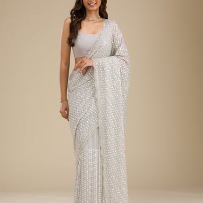 Light Grey Sequins Georgette Saree