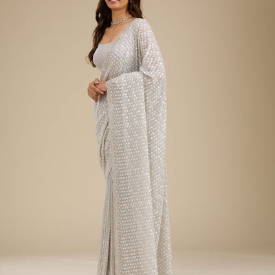 Light Grey Sequins Georgette Saree