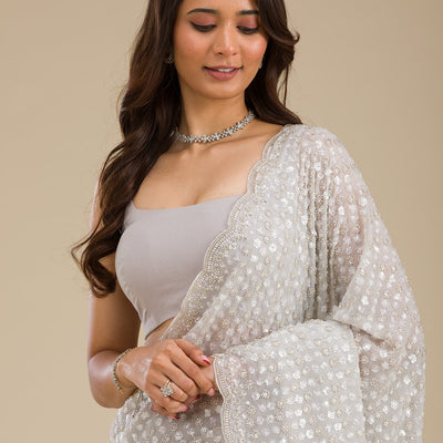 Light Grey Sequins Georgette Saree