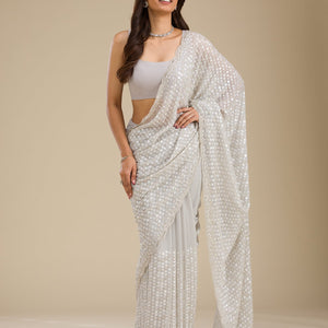 Light Grey Sequins Georgette Saree