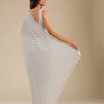 Light Grey Sequins Georgette Saree