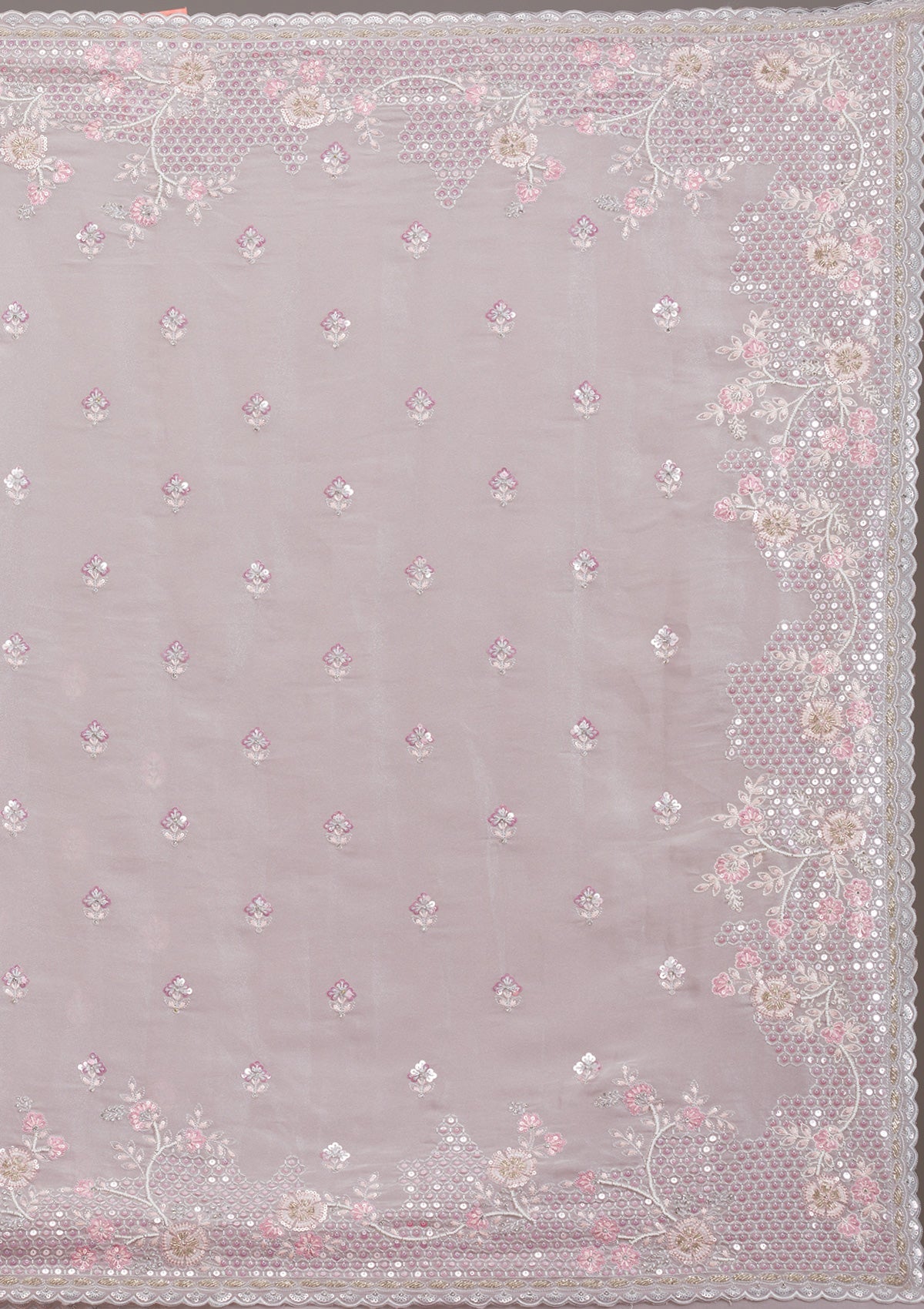 Light Grey Sequins Tissue Saree