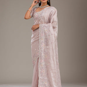 Light Grey Sequins Tissue Saree