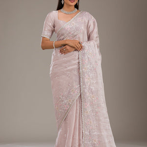Light Grey Sequins Tissue Saree