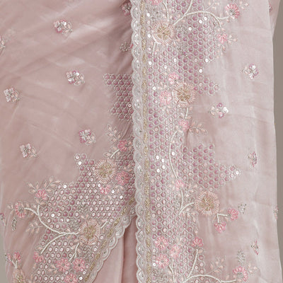 Light Grey Sequins Tissue Saree
