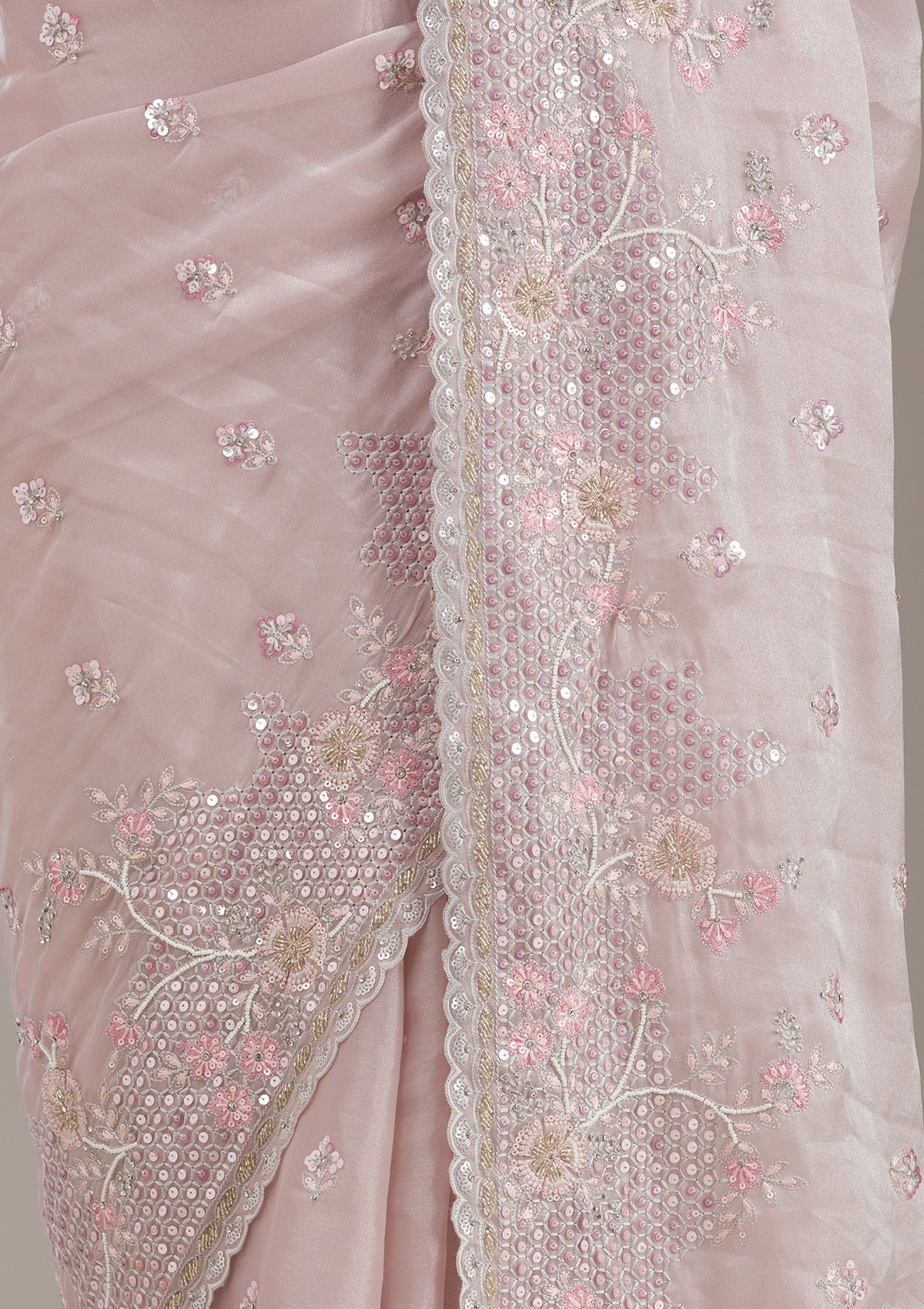 Light Grey Sequins Tissue Saree