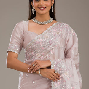 Light Grey Sequins Tissue Saree