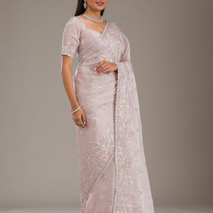 Light Grey Sequins Tissue Saree