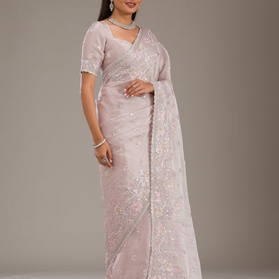 Light Grey Sequins Tissue Saree