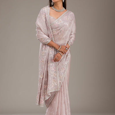 Light Grey Sequins Tissue Saree