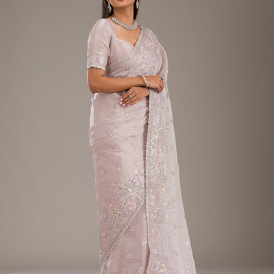 Light Grey Sequins Tissue Saree