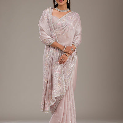 Light Grey Sequins Tissue Saree