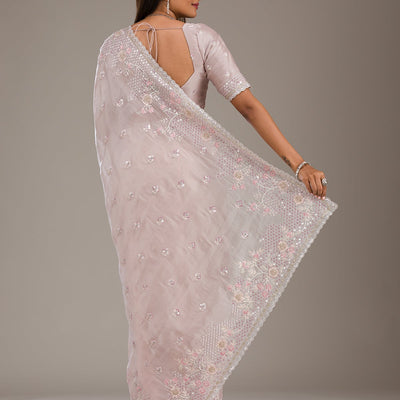 Light Grey Sequins Tissue Saree