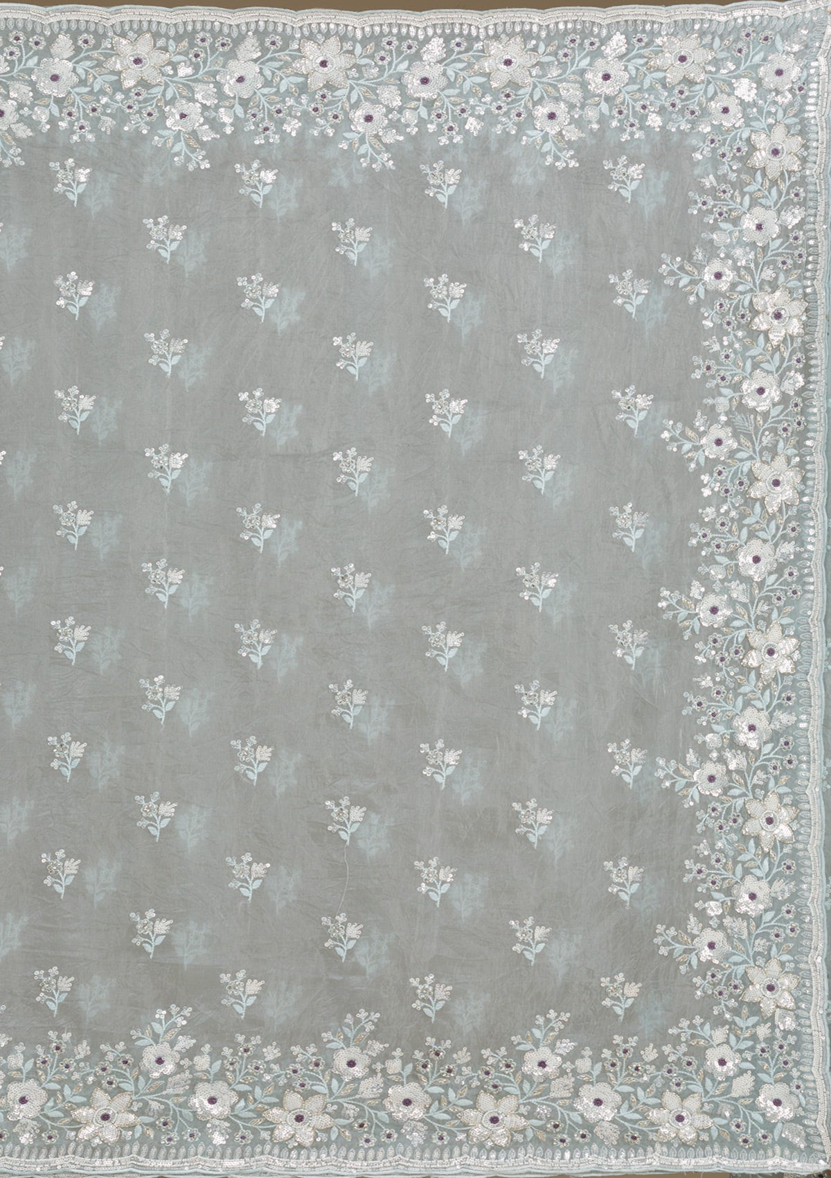Light Grey Sequins Tissue Saree