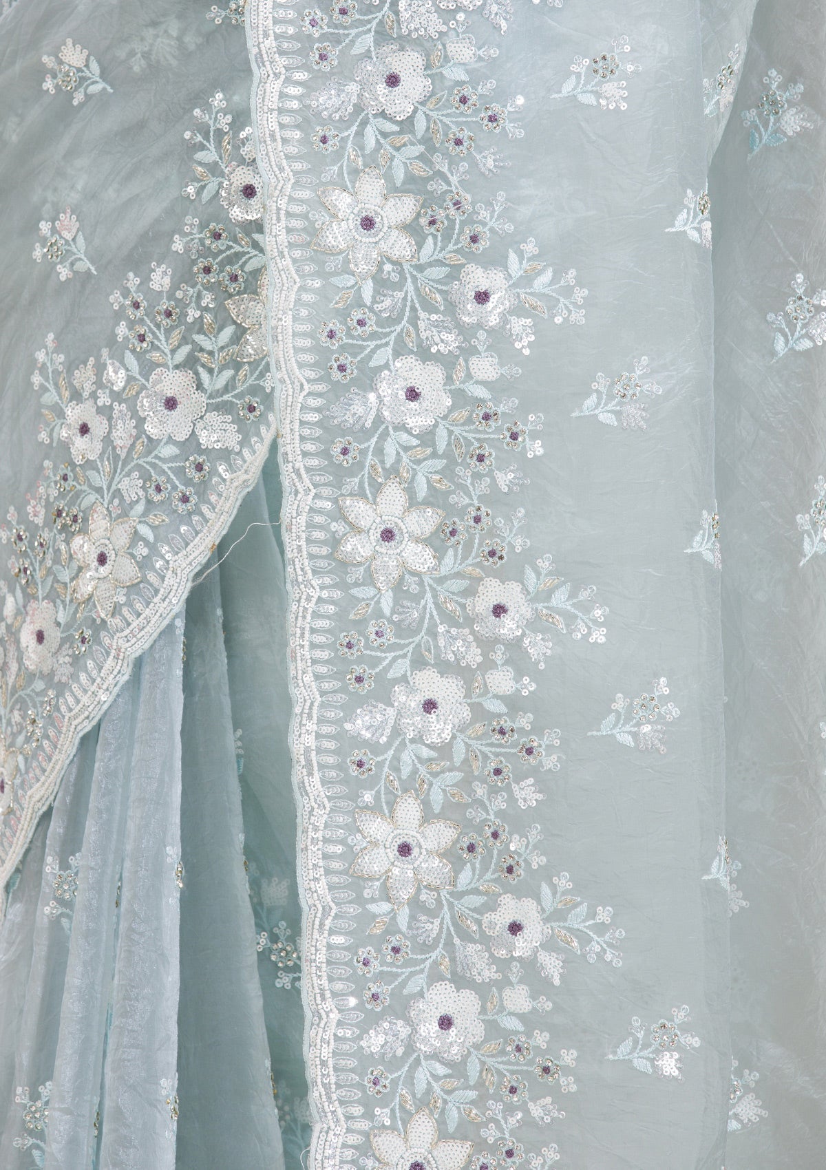 Light Grey Sequins Tissue Saree