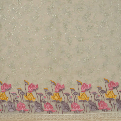 Light Grey Threadwork Organza Unstitched Salwar Suit