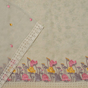 Light Grey Threadwork Organza Unstitched Salwar Suit