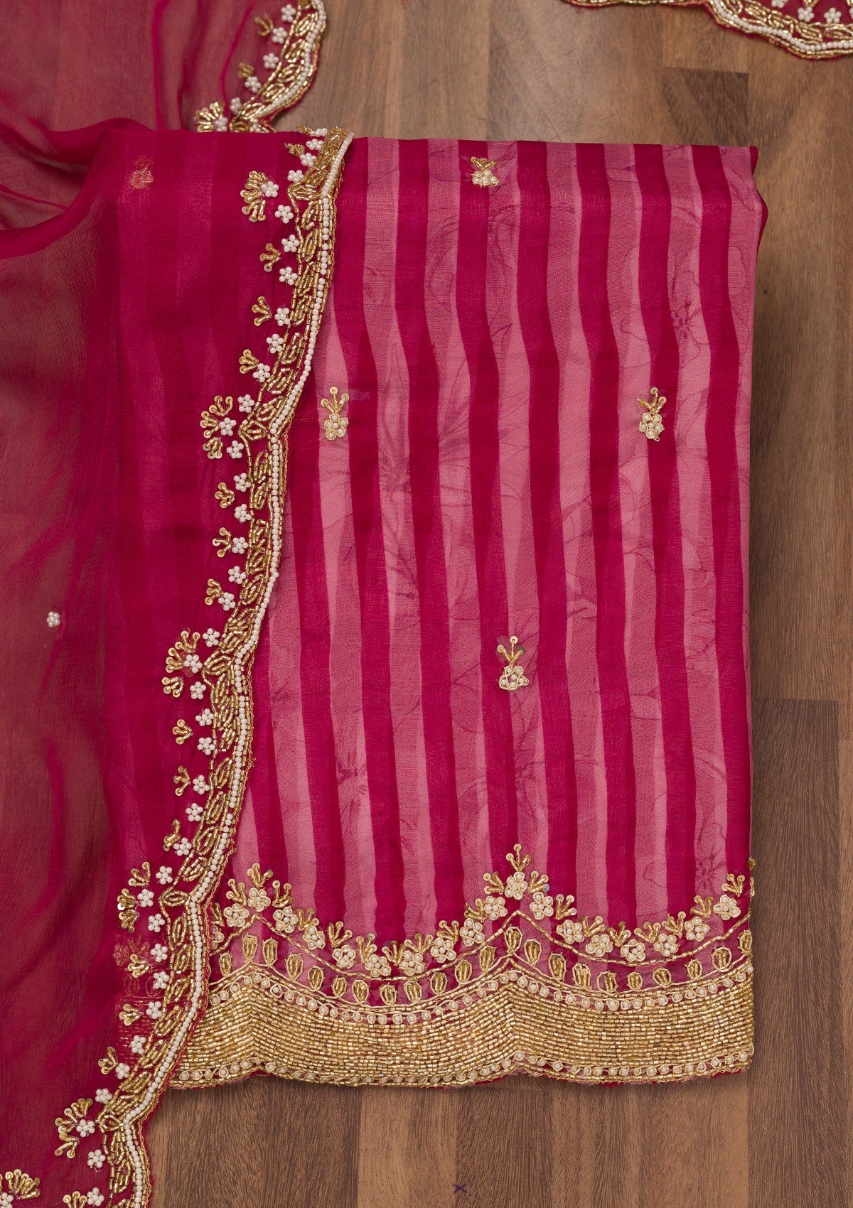 Magenta Pink Cutdana Semi Crepe Unstitched Salwar Suit