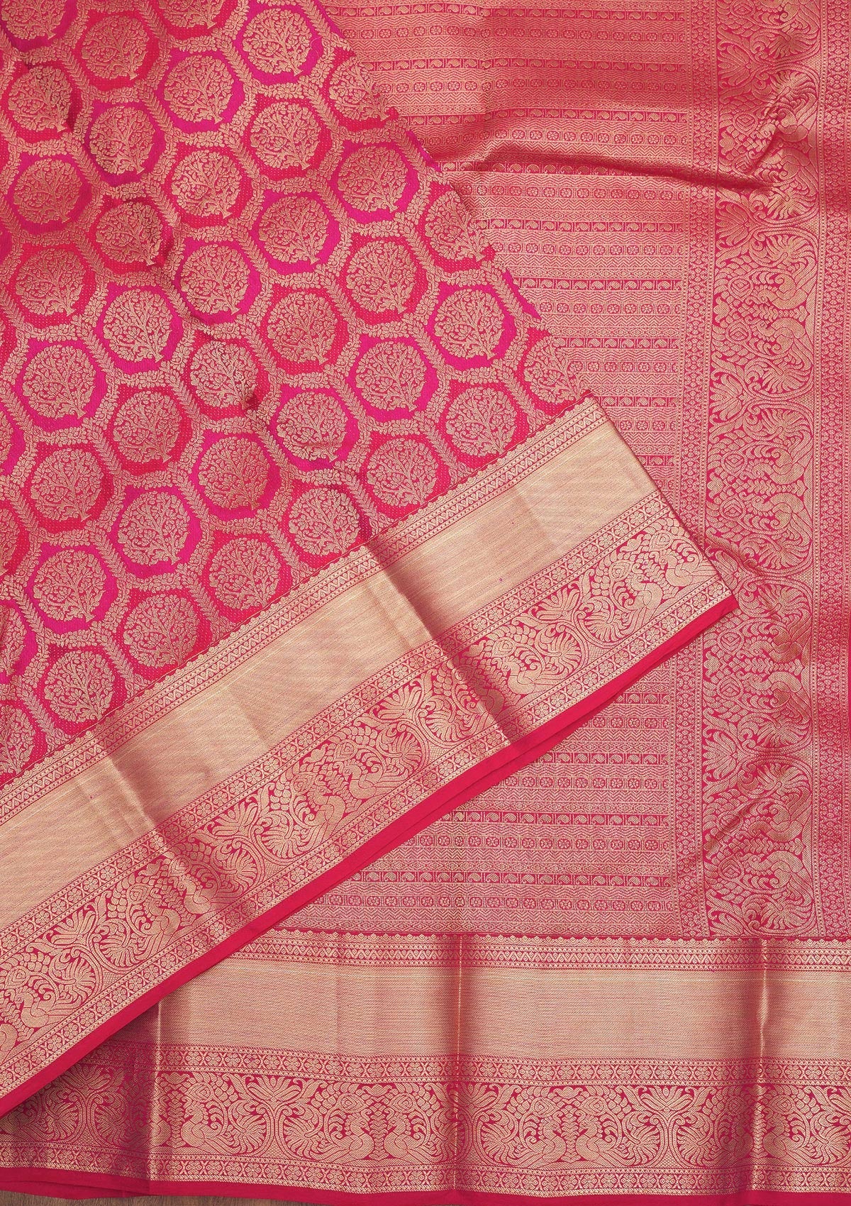 Magenta Pink Zariwork Pure Silk Saree