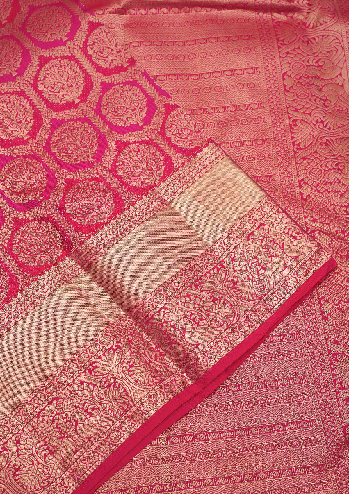 Magenta Pink Zariwork Pure Silk Saree