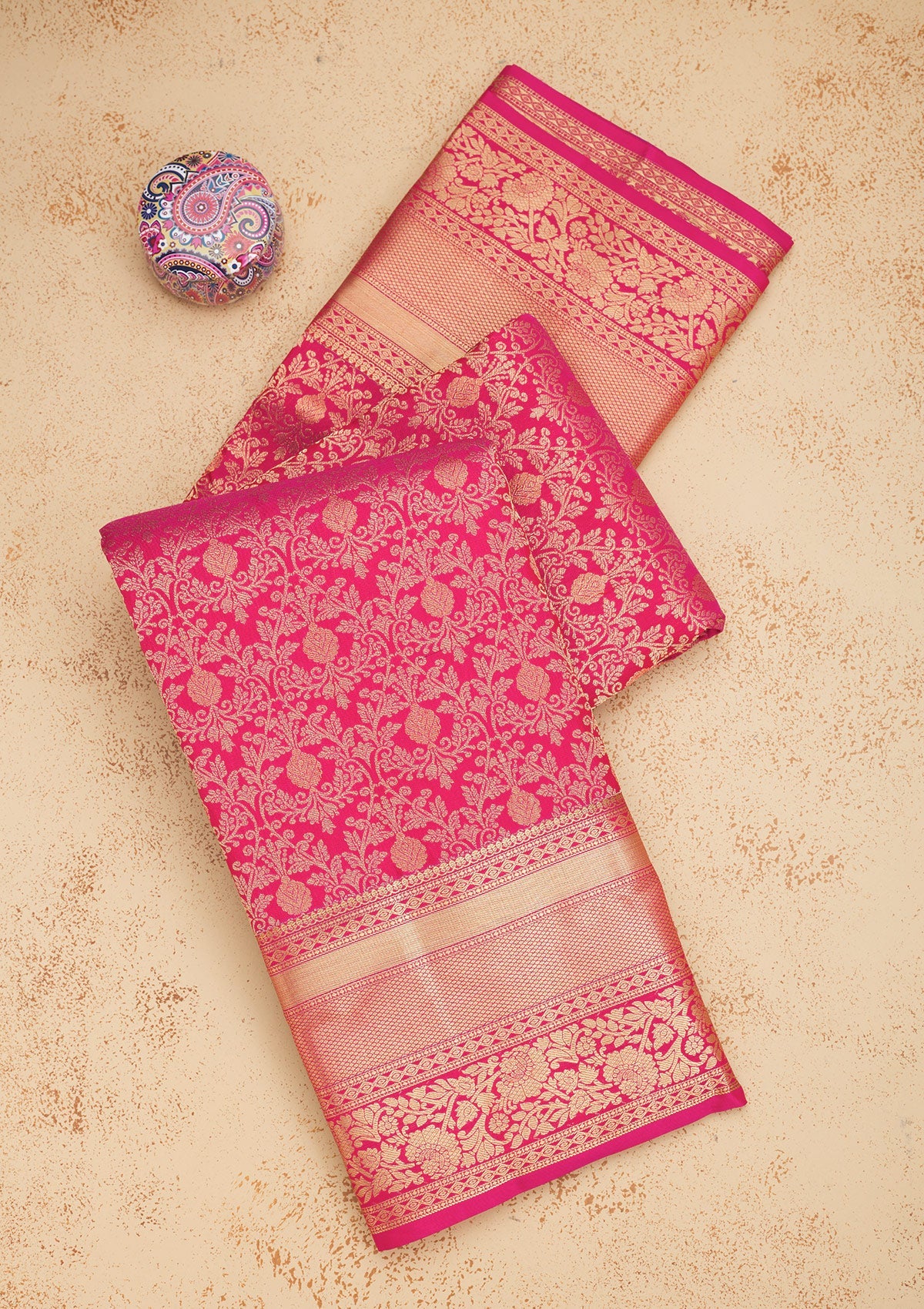 Magenta Pink Zariwork Pure Silk Saree