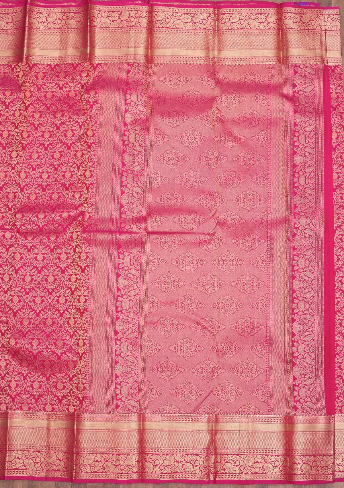 Magenta Pink Zariwork Pure Silk Saree