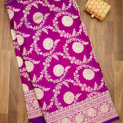 Magenta Pink Zariwork Pure Silk Saree
